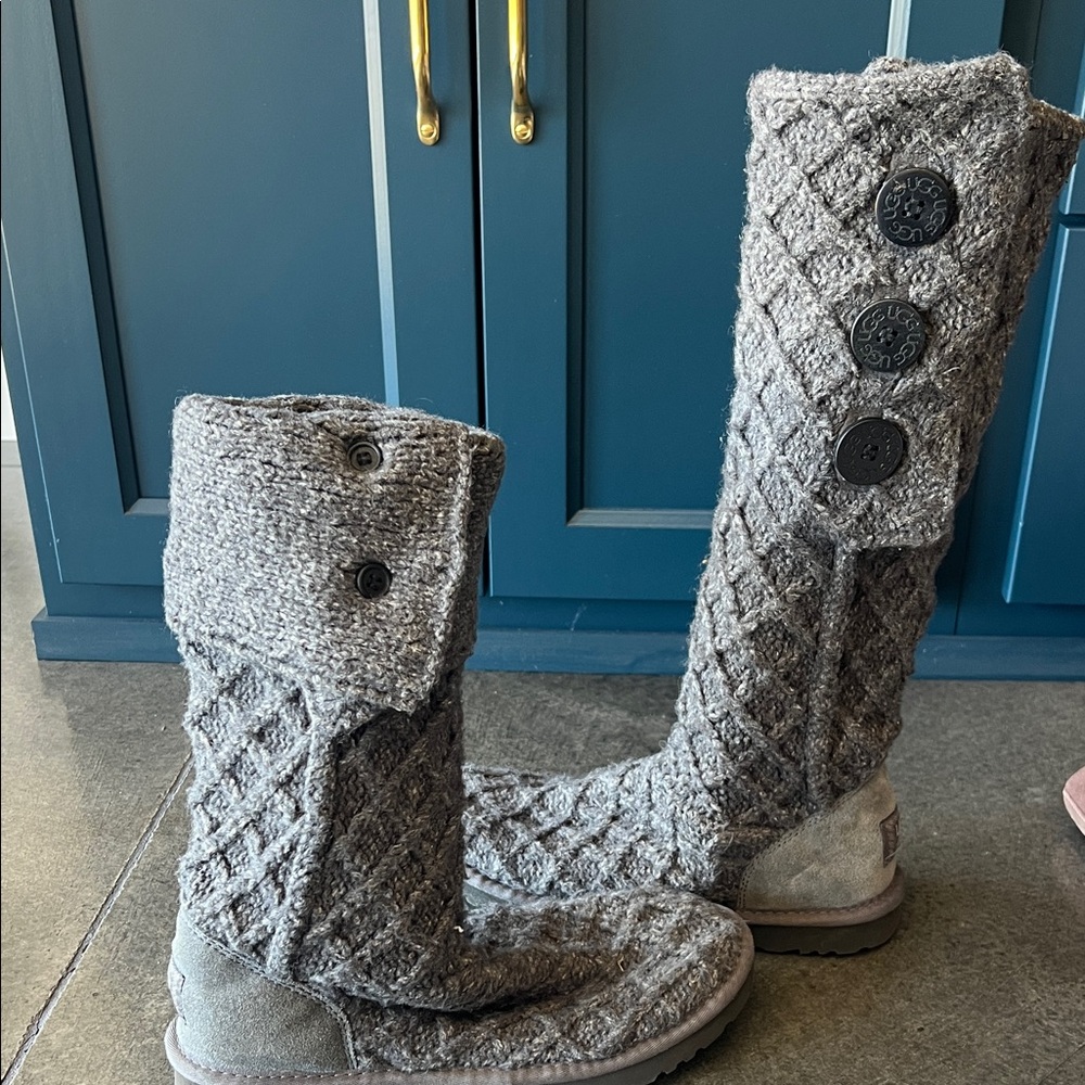 Ugg Cozy Gray Knit Button-Up Boots